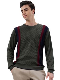 Raymond - Regular Fit Self Design Green Sweater