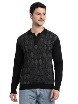 Raymond - Contemporary Fit Argyle Black Sweater