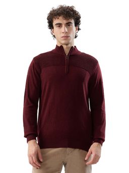 Raymond - Regular Fit Self Design Maroon Sweater