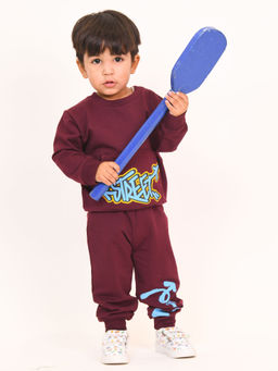 Little Carrot - Burgundy Printed Sweatshirt and Joggers (Set of 2)