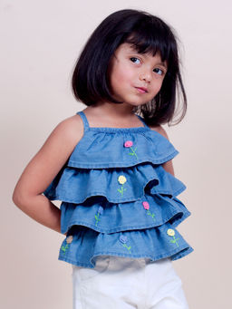 Little Carrot - Blue Embroidered Top
