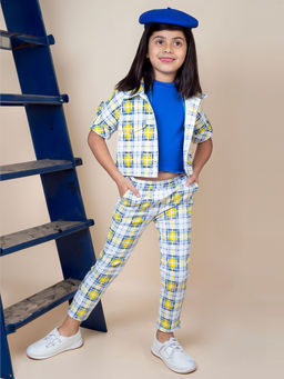 Little Carrot - Yellow Checks Crop Jacket and Jegging (Set of 2)