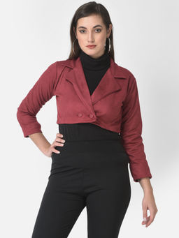 Fnocks - Women Winter Wear Maroon Cropped Blazer