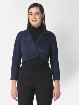 Fnocks - Women Winter Wear Navy Blue Cropped Blazer