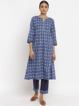 Folksong - Indigo Handblock Printed Flared Kurta