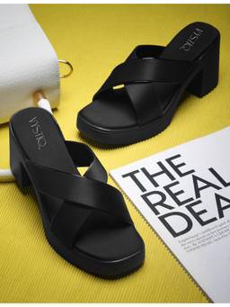 VYSTIQ - Womens Black Trendy Cross Strap Block Heels