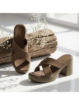 VYSTIQ - Womens Olive Trendy Cross Strap Block Heels