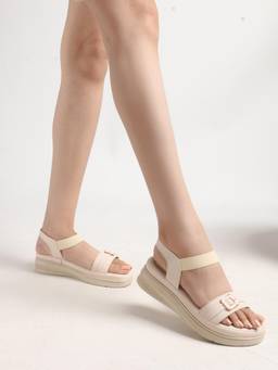 VYSTIQ - Cream Elastic Strap Cushioned Quilted Insole Comfort Womens Sandals
