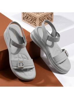 VYSTIQ - Grey Elastic Strap Cushioned Quilted Insole Comfort Womens Sandals