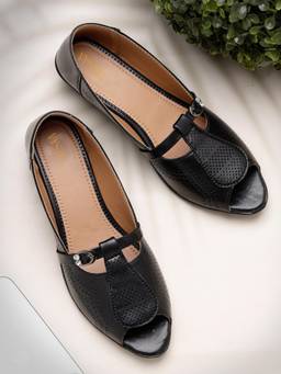 VYSTIQ - Womens Black Laser-Cut Design Stylish Peep-Toe Wedge Heels