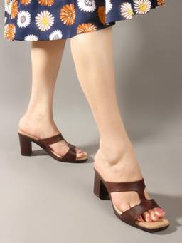 VYSTIQ - Womens Brown Cut Design Cushioned Stylish Block Heels