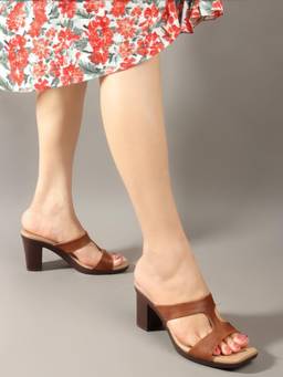 VYSTIQ - Womens Tan Cut Design Cushioned Stylish Block Heels