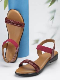 VYSTIQ - Elegant Womens Red Cushioned Insole Braided Strap Sandals
