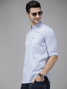The Bear House - Men Blue Silm Striped Casual Shirt