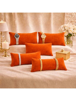 La Trove - Orange Velvet Bracelets & Watches Organizer Pillows (Pack of 5)