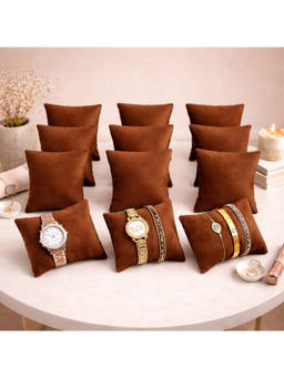 The Big Trove - Caramel Brown Velvet Watch & Bracelets Organizer Pillows (Pack of 12)