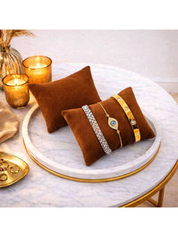 The Big Trove - Caramel Brown Velvet Watch & Bracelets Organizer Pillows (Pack of 2)