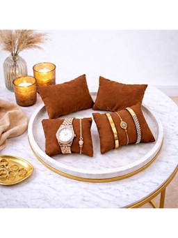 The Big Trove - Caramel Brown Velvet Watch & Bracelets Organizer Pillows (Pack of 4)