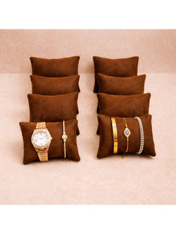 The Big Trove - Caramel Brown Velvet Watch & Bracelets Organizer Pillows (Pack of 8)