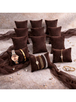 The Big Trove - Chocolate Brown Velvet Watch & Bracelets Organizer Pillows (Pack of 12)