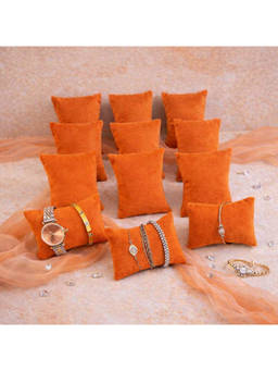 The Big Trove - Orange Velvet Watch & Bracelets Organizer Pillows (Pack of 12)