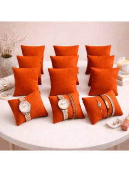 La Trove - Orange Velvet Watch & Bracelets Organizer Pillows (Pack of 12)