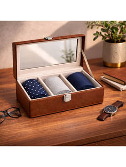 The Big Trove - Brown Leatherette 3 Slot Multi-Purpose Display Box