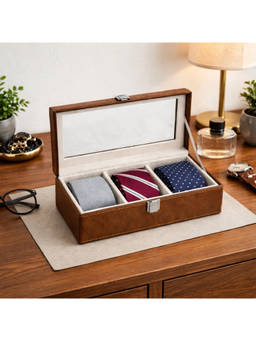 The Big Trove - Brown Leatherette 3 Slot Multi-Purpose Display Box