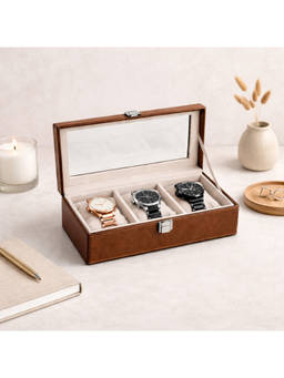 The Big Trove - Brown Leatherette 3 Slot Multi-Purpose Display Box