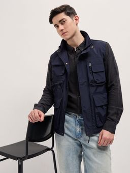 The Bear House - Mens Blue Sleeveless Regular Fit Multi Pockets Jacket