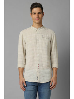 Allen Solly - Men Beige Custom Fit Stripe Full Sleeves Casual Shirt