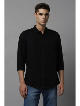 Allen Solly - Men Black Custom Fit Solid Full Sleeves Casual Shirt