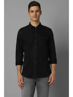 Allen Solly - Men Black Custom Fit Solid Full Sleeves Casual Shirt