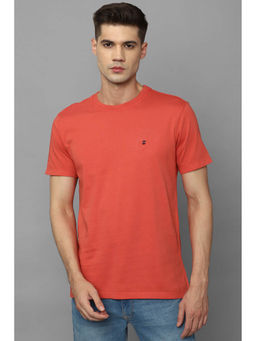 Louis Philippe - Men Orange Solid Crew Neck T-Shirt