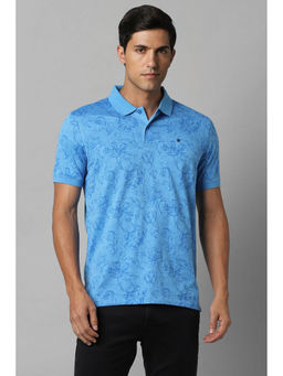 Louis Philippe - Men Blue Floral Collar Neck Polo T-Shirt