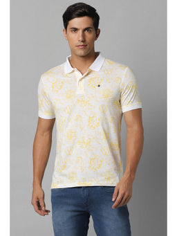 Louis Philippe - Men Mustard Floral Collar Neck Polo T-Shirt