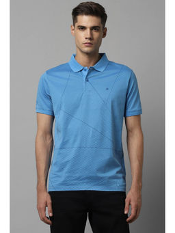 Louis Philippe - Men Blue Geometric Print Collar Neck Polo T-Shirt