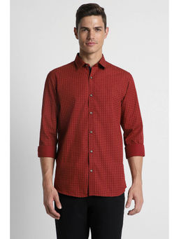 Peter England - Men Maroon Slim Fit Print Full Sleeves Casual Shirt