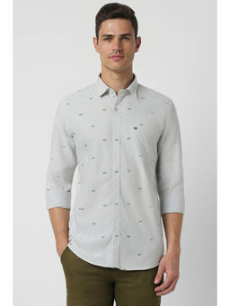 Peter England - Men Grey Slim Fit Stripe Full Sleeves Casual Shirt