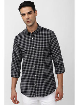 Peter England - Men Black Slim Fit Check Full Sleeves Casual Shirt