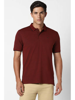 Peter England - Men Maroon Solid Collar Neck Polo T-Shirts