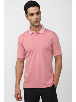 Peter England - Men Pink Solid Collar Neck Polo T-Shirts