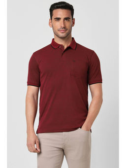 Peter England - Men Maroon Solid Collar Neck Polo T-Shirts