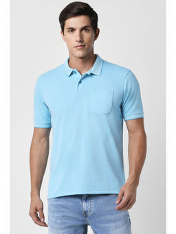 Peter England - Men Blue Solid Plain Collar Neck Polo T-Shirts