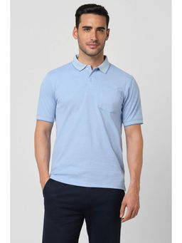 Peter England - Men Blue Solid Collar Neck Polo T-Shirts