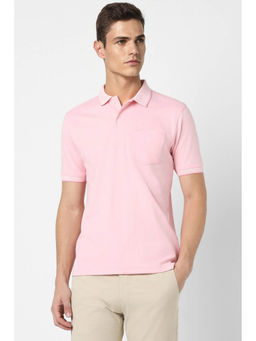 Peter England - Men Pink Solid Plain Collar Neck Polo T-Shirts
