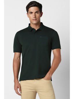 Peter England - Men Green Solid Collar Neck Polo T-Shirts