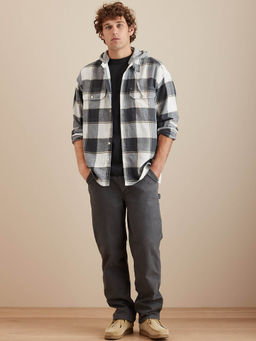 American Eagle - Men Olive Super Soft Hooded Flannel Shirt