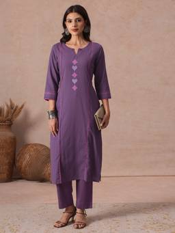 Kami Kubi - Women'S Cotton Printed Purple Kurta