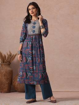 Kami Kubi - Women Cotton Printed Blue Kurta